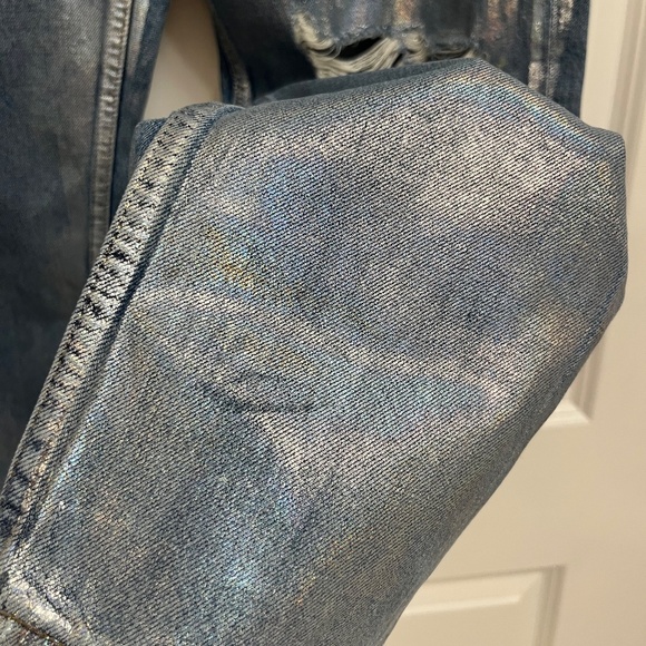 Topshop Moto Hayden Silver Foil Distressed Relaxed Fit Jeans W28 L30 - Picture 7 of 11